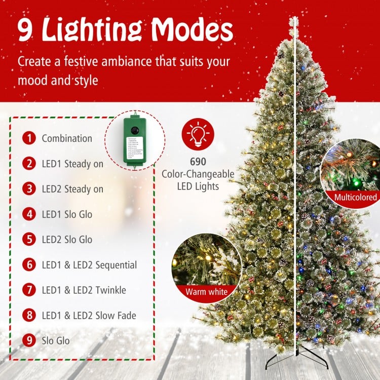 7.5 FT Artificial Christmas Tree Pre-Lit Hinged Holiday Tree with 360° Quick Power Connector