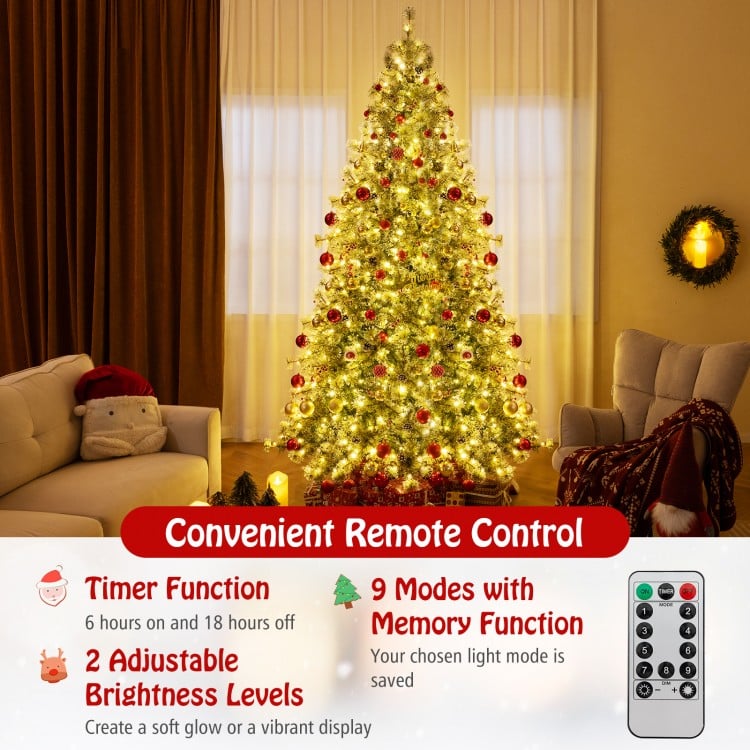 9 FT Artificial Christmas Tree Pre-Lit Hinged Holiday Tree with 360° Quick Power Connector