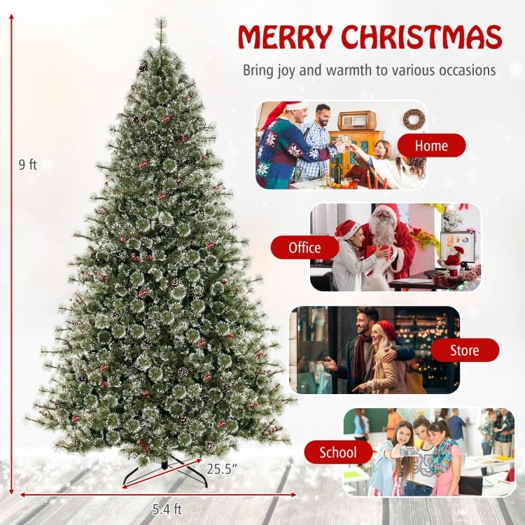 9 FT Artificial Christmas Tree Pre-Lit Hinged Holiday Tree with 360° Quick Power Connector