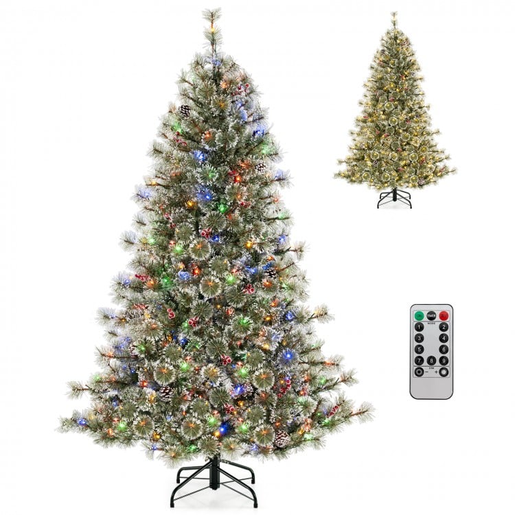 6 FT Artificial Christmas Tree Pre-Lit Hinged Holiday Tree with 360° Quick Power Connector