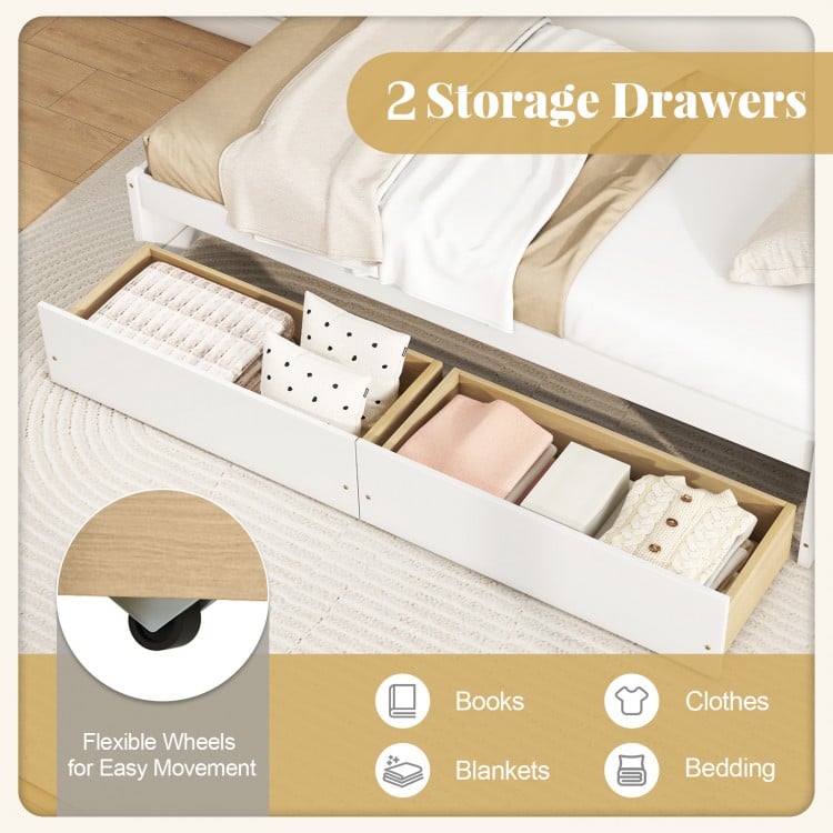 Twin Size Captain Bed with 2 Drawers and Slats Support-White