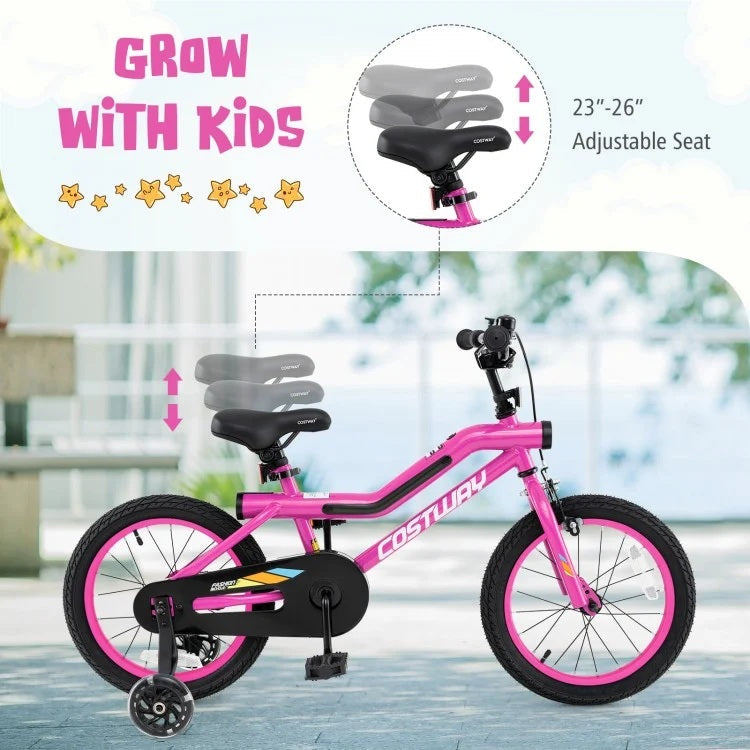 16/18 Inch Kids Bike with LED Lights Adjustable Carbon Steel Bicycle for 4-8 Years Old