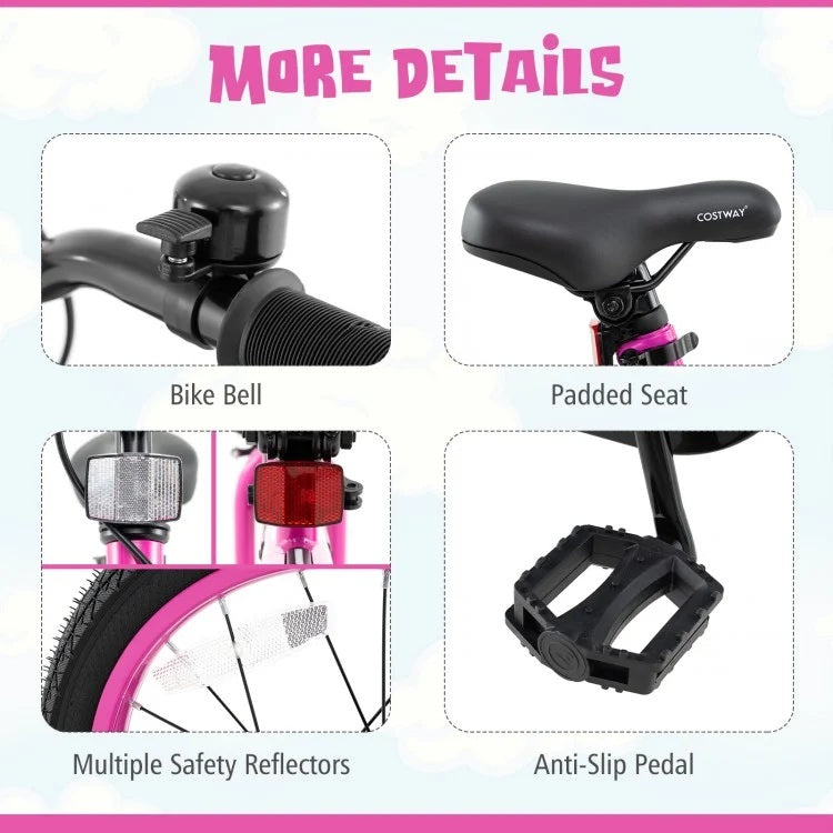 16/18 Inch Kids Bike with LED Lights Adjustable Carbon Steel Bicycle for 4-8 Years Old