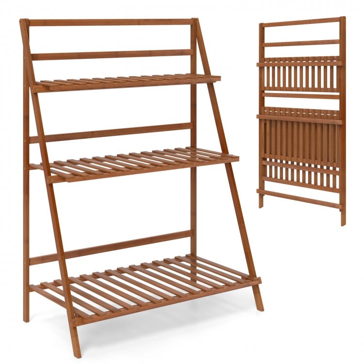 3 Tiers Outdoor Stand Bamboo Flower Pot Shelf