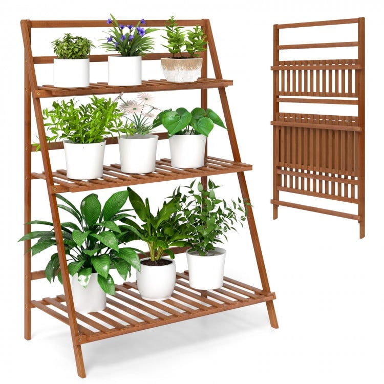 3 Tiers Outdoor Stand Bamboo Flower Pot Shelf