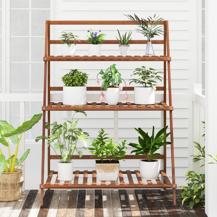 3 Tiers Outdoor Stand Bamboo Flower Pot Shelf