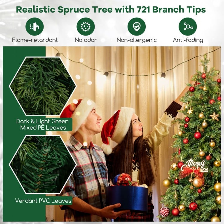 6 Feet Artificial Christmas Tree Green Hinged Holiday Tree with 721/1019 Lush Branch Tips