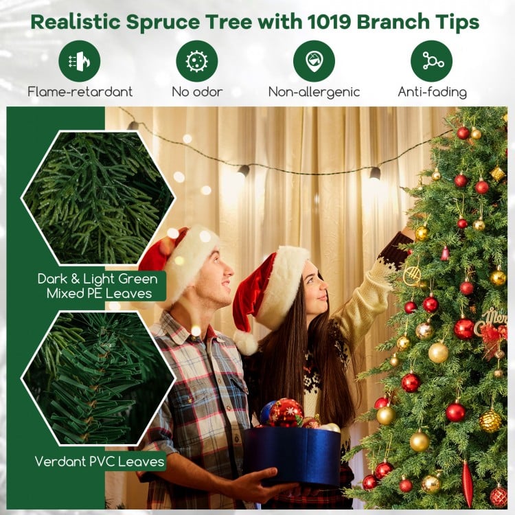 7.5 Feet Artificial Christmas Tree Green Hinged Holiday Tree with 721/1019 Lush Branch Tips