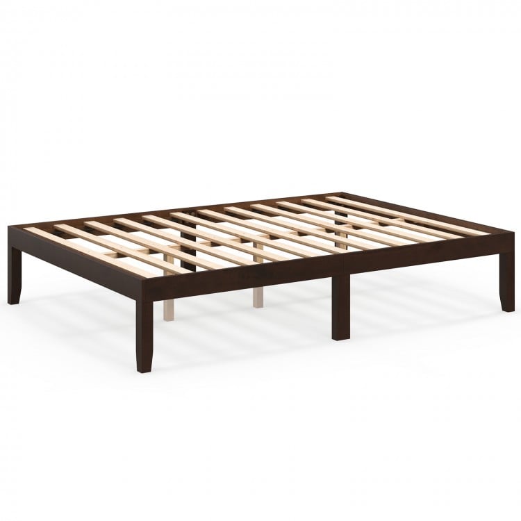 Full Wood Bed Frame with Wooden Slats Support and Rubber Wood Legs-Espresso