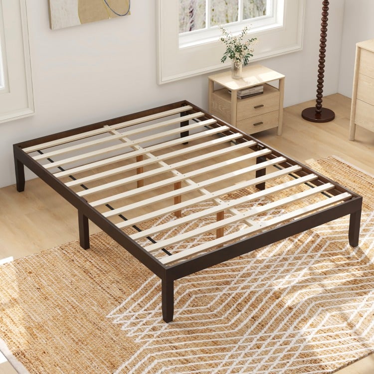 Full Wood Bed Frame with Wooden Slats Support and Rubber Wood Legs-Espresso
