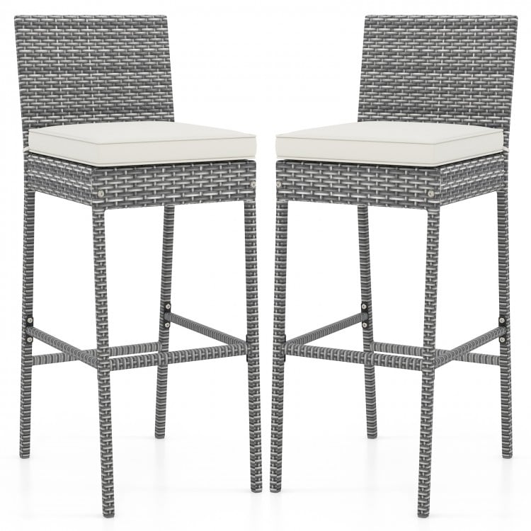 Set of 2/4 Patio Wicker Barstools with Soft Seat Cushion and Cozy Footrest-Set of 2