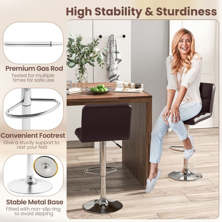 Modern Bat Stools Set of 2 with Back and Heavy-duty Metal Base and Footrest-Brown