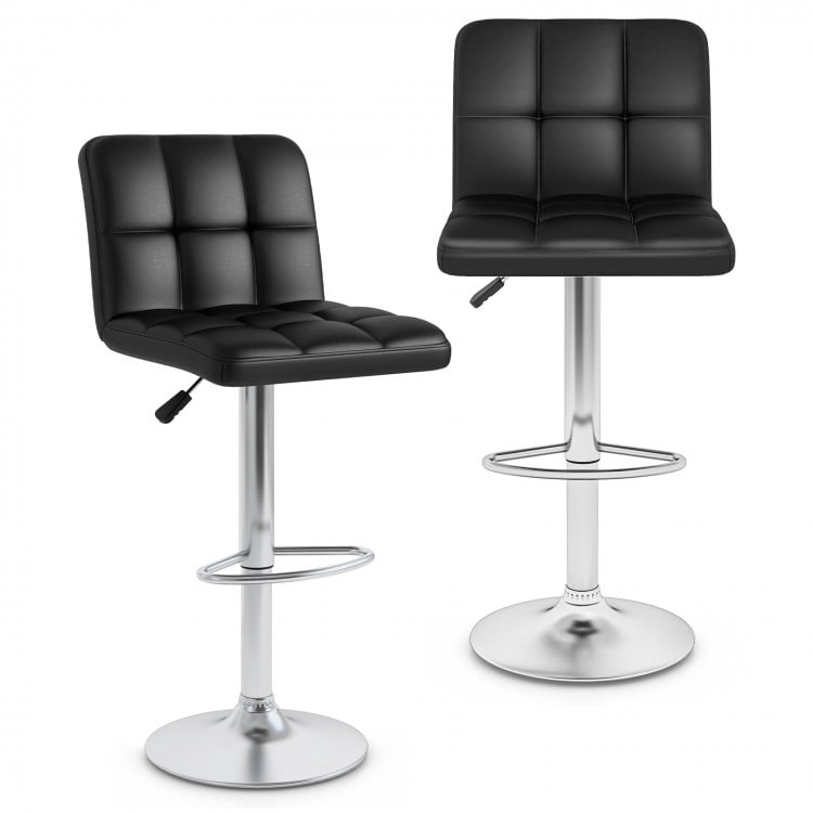 Modern Bat Stools Set of 2 with Back and Heavy-duty Metal Base and Footrest-Black
