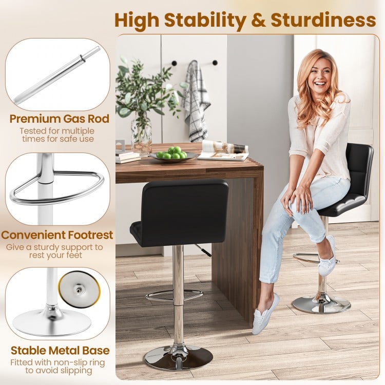 Modern Bat Stools Set of 2 with Back and Heavy-duty Metal Base and Footrest-Black