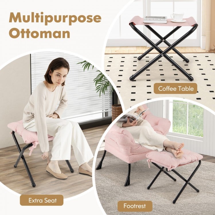 Modern Accent Chair with Folding Footrest and Head Pillow-Pink