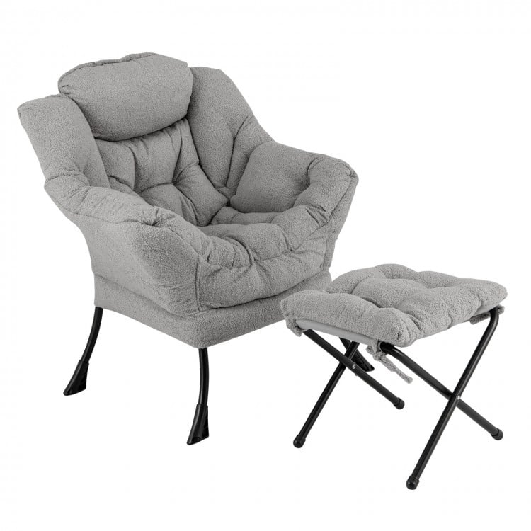 Modern Accent Chair with Folding Footrest and Head Pillow-Gray