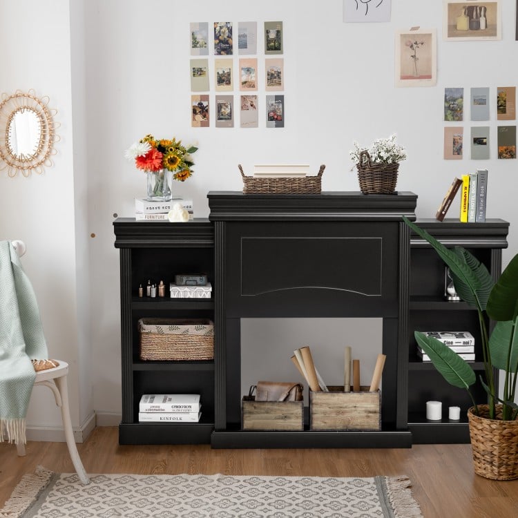 70 Inch Modern Fireplace Media Entertainment Center with Bookcase-Black