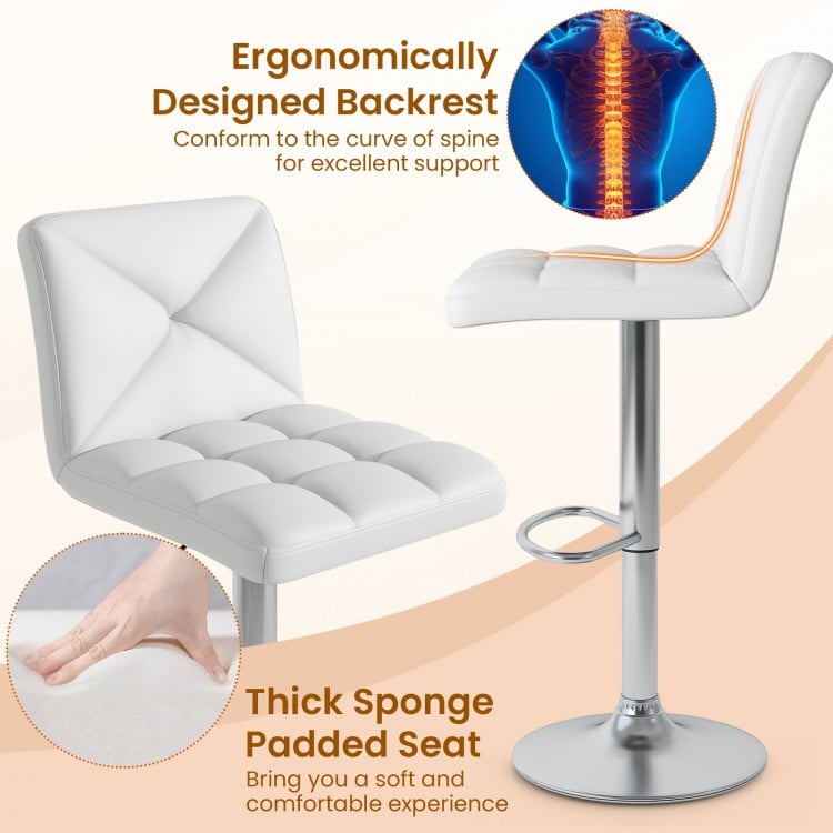PU Leather Upholstered Bar Stools Set of 2 with Back and Adjustable Height-White