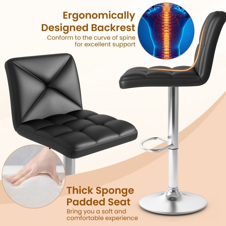 PU Leather Upholstered Bar Stools Set of 2 with Back and Adjustable Height-Black
