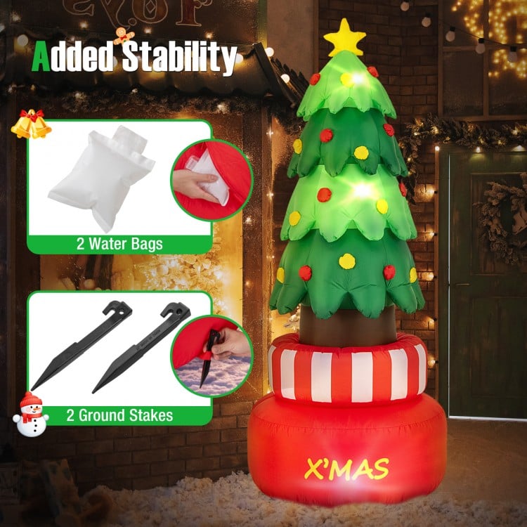 8 Feet Inflatable Rotating Xmas Tree with Built-in LED Lights and Water Bags