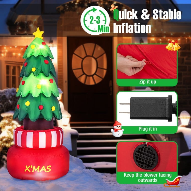 8 Feet Inflatable Rotating Xmas Tree with Built-in LED Lights and Water Bags