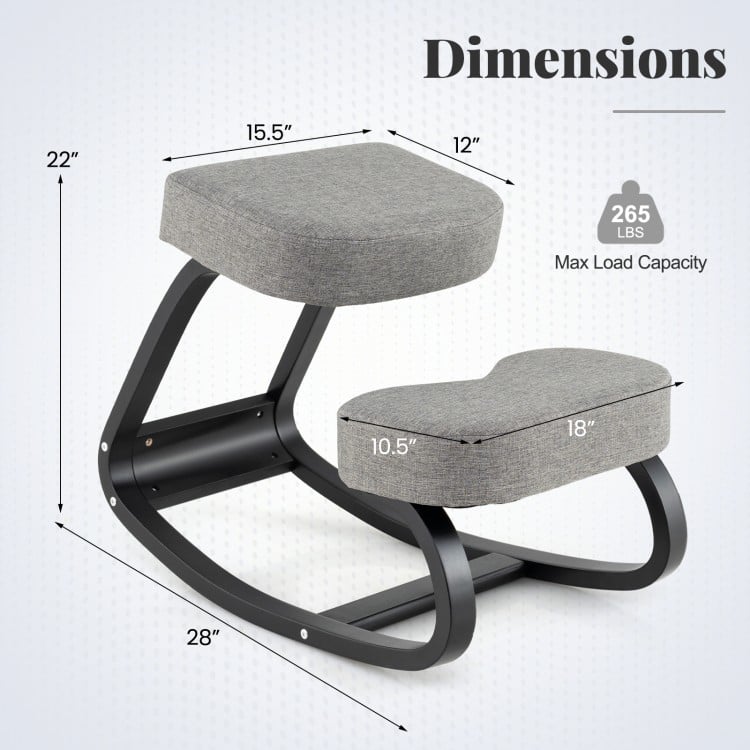 Wooden Ergonomic Rocking Kneeling Backless Chair with Padded Cushion-Grey