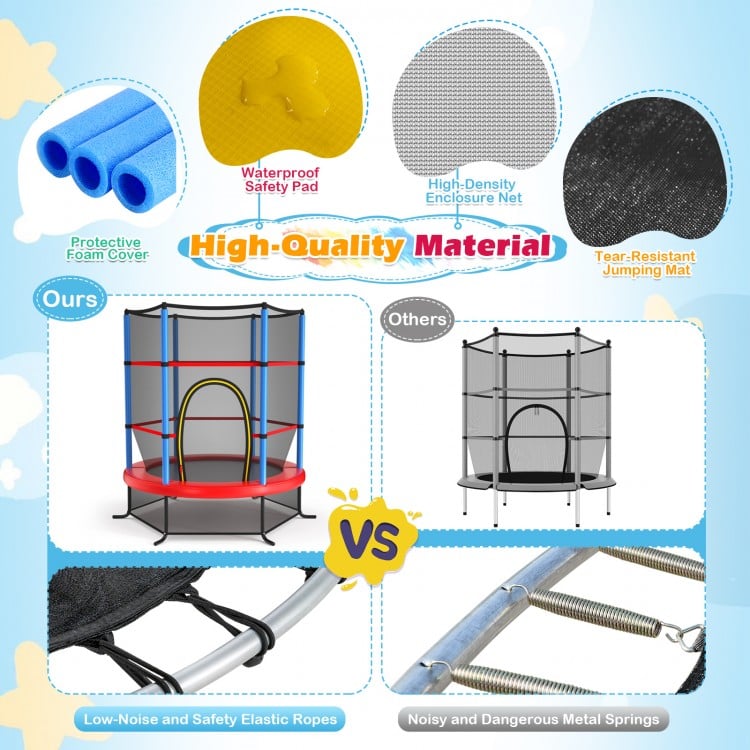 55 Inch Kids Recreational Trampoline Bouncing Jumping Mat with Enclosure Net