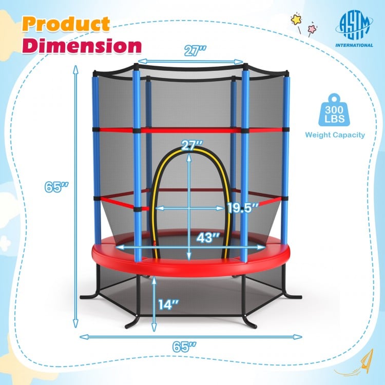 55 Inch Kids Recreational Trampoline Bouncing Jumping Mat with Enclosure Net