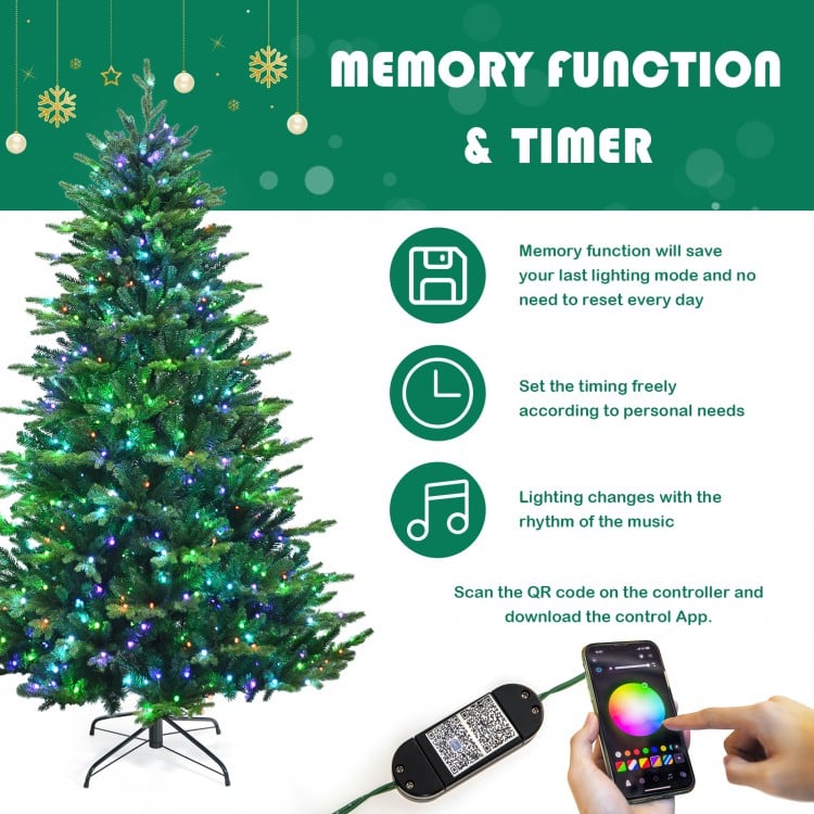 Pre-lit Artificial Hinged Christmas Tree with APP Controlled LED Lights-7'