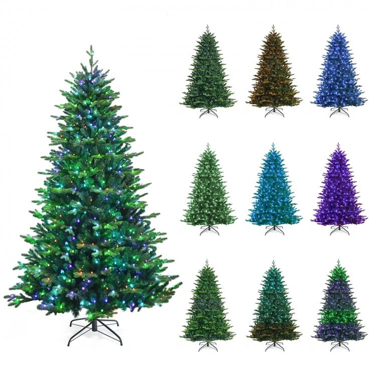 Pre-lit Artificial Hinged Christmas Tree with APP Controlled LED Lights-8'