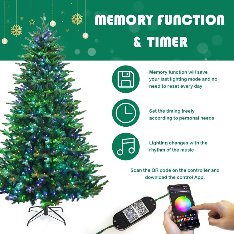 Pre-lit Artificial Hinged Christmas Tree with APP Controlled LED Lights-8'