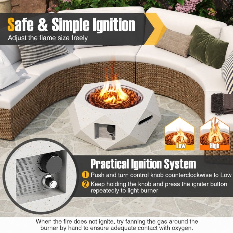40000 BTU 28 Inch Hexagon Terrazzo Propane Fire Pit Table with Stainless Steel Burner