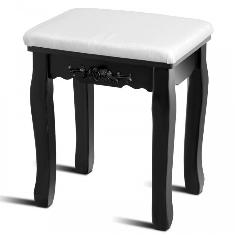 Wooden Vanity Set with 360° Rotating Oval Mirror and Cushioned Stool-Black