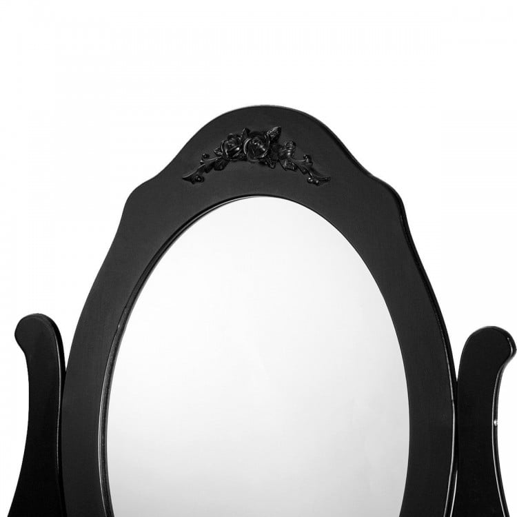 Wooden Vanity Set with 360° Rotating Oval Mirror and Cushioned Stool-Black