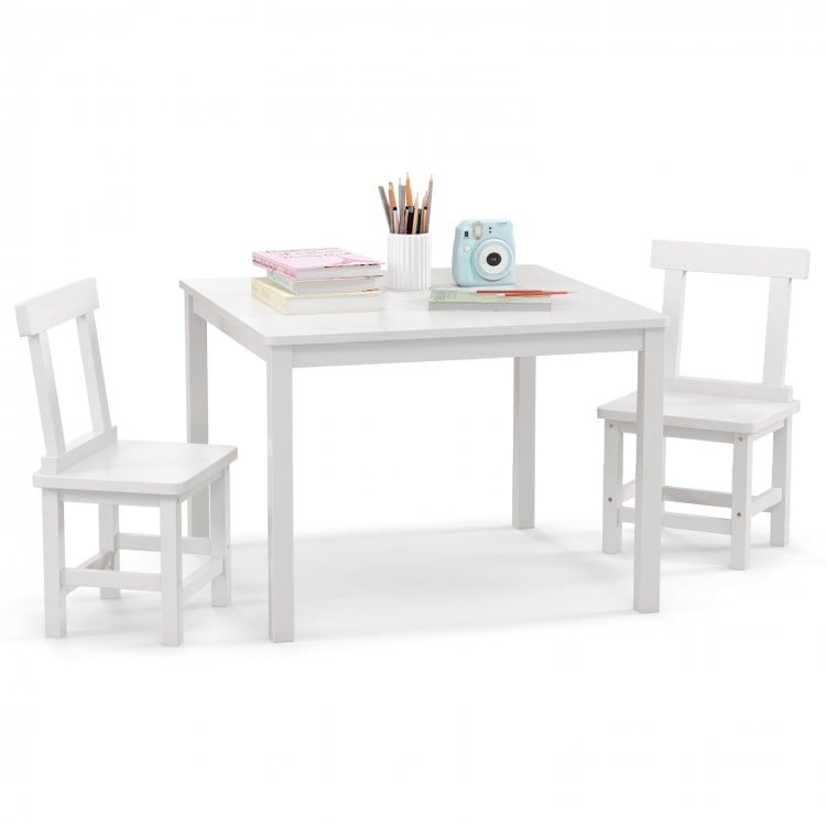 Wooden Kids Table and 2 Chairs Set with Anti-slip Foot Pads-White