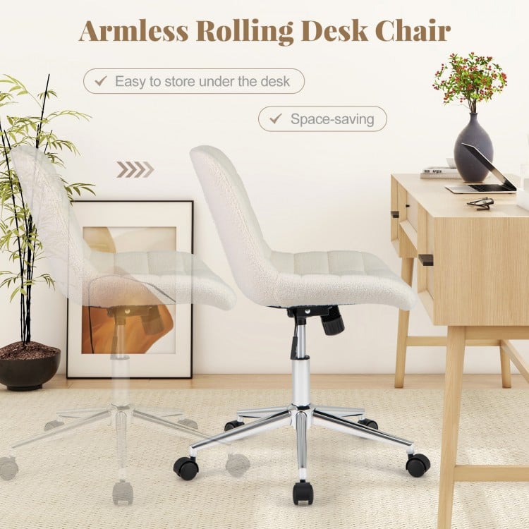 Teddy Fleece Armless Office Chair Makeup Vanity Chair-White