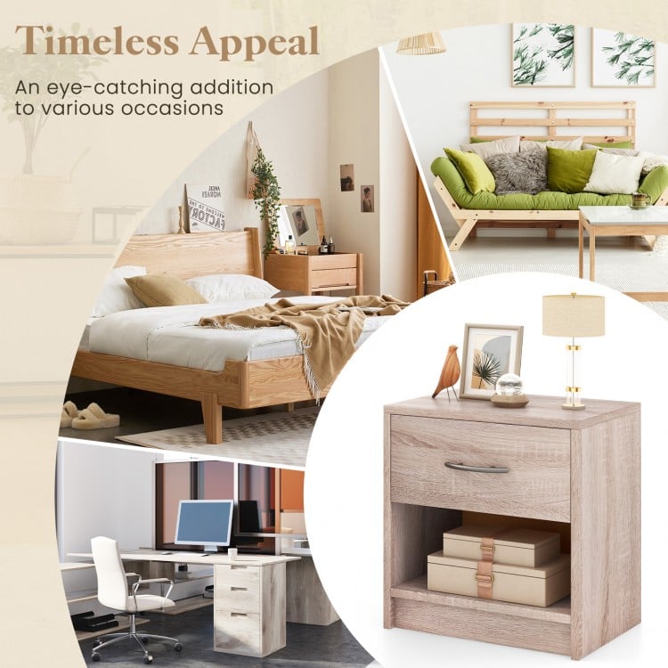 Bedside Table Nightstand with Drawer and Open Storage Shelf-Natural
