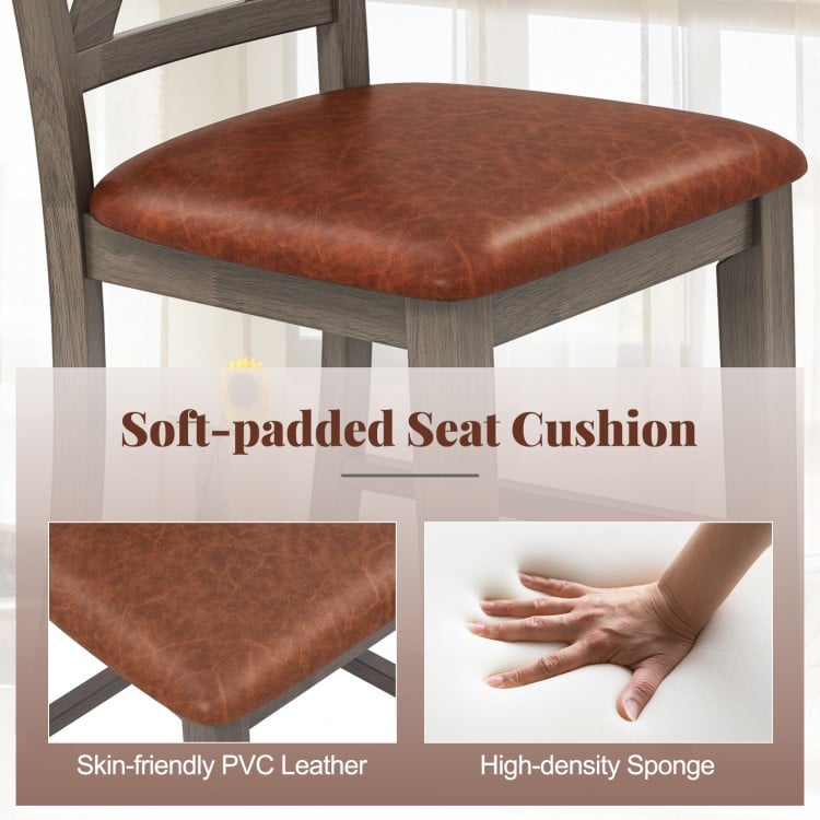 Bar Stools Set of 2 with Cross Back and Faux Leather Upholstered Seat-Gray