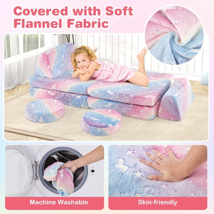 Modular Kids Play Couch Set Glow in the Dark with Portable Handles-Color