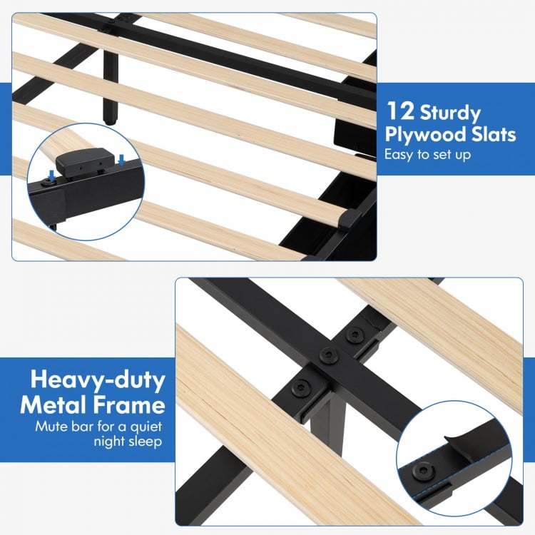 Full/Queen Size Bed Frame with Adjustable Storage Headboard and Wooden Slat Support-Full