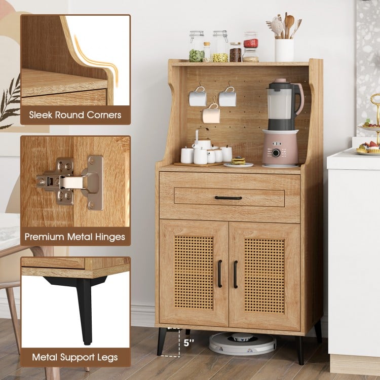Coffee Bar Cabinet with Pegboard Storage Drawer and Adjustable Shelf-Oak