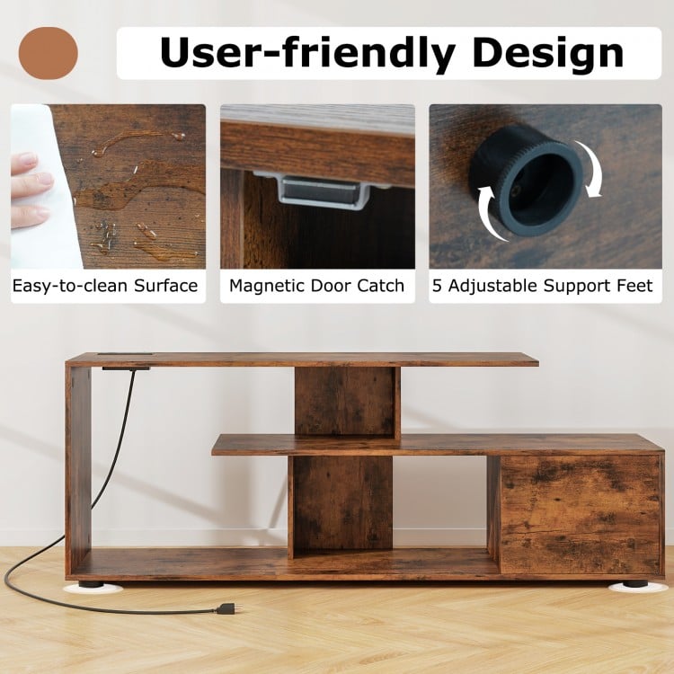 60 Inch Entertainment Center TV Stand with Power Outlet-Rustic Brown