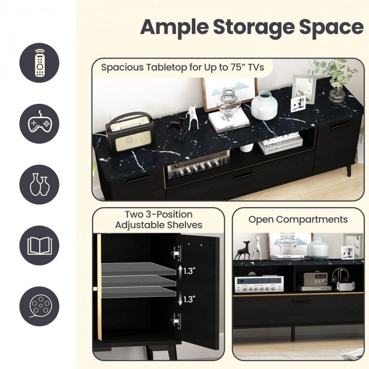 63 Inch TV Stand with Flip Door Cabinet for TVs up to 75 Inch-Black