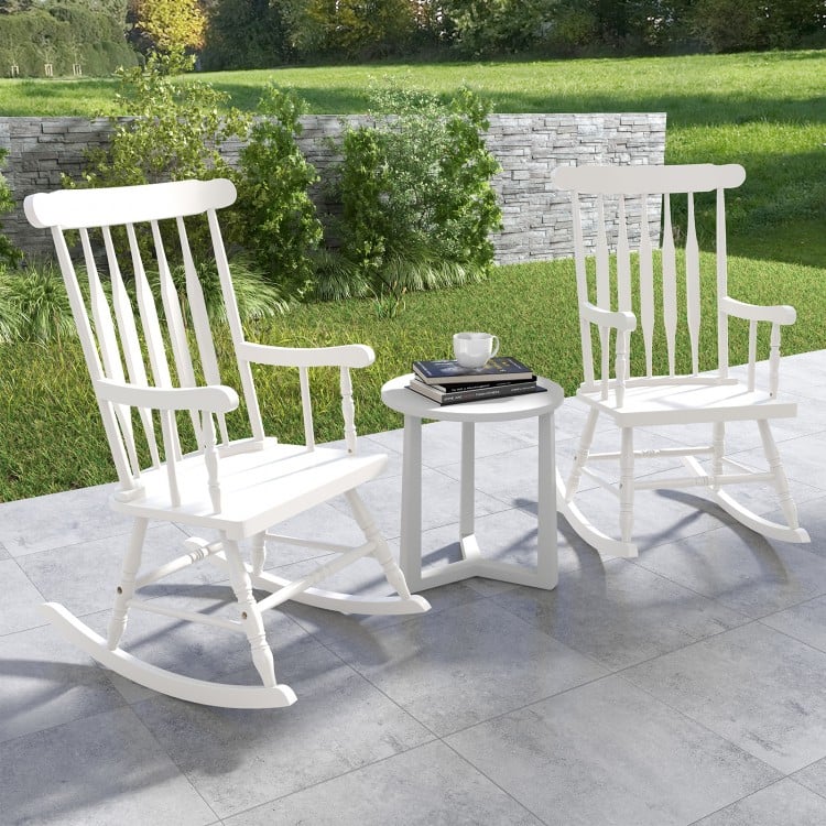 Solid Wood Porch Glossy Finish Rocking Chair-White