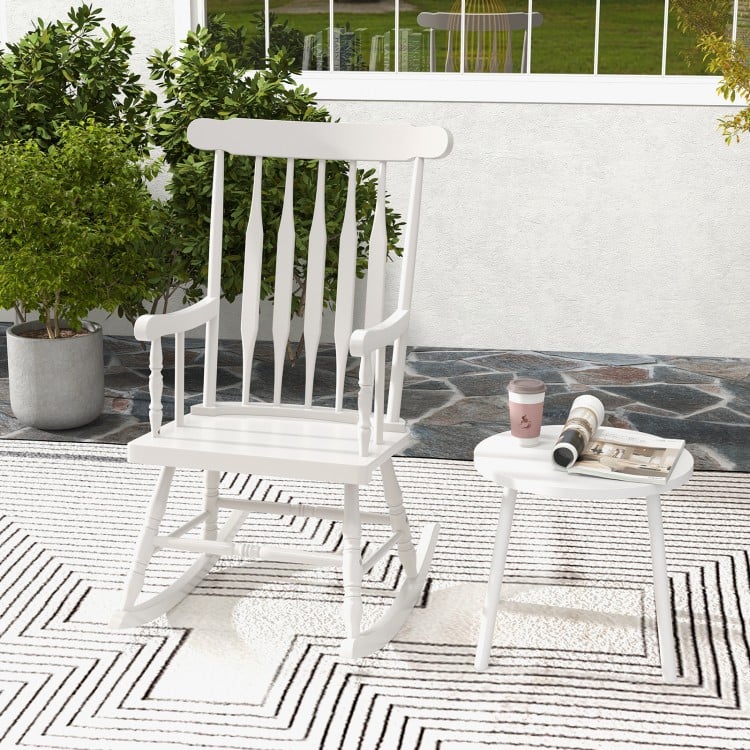 Solid Wood Porch Glossy Finish Rocking Chair-White