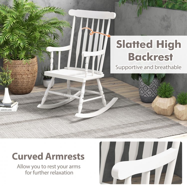 Solid Wood Porch Glossy Finish Rocking Chair-White