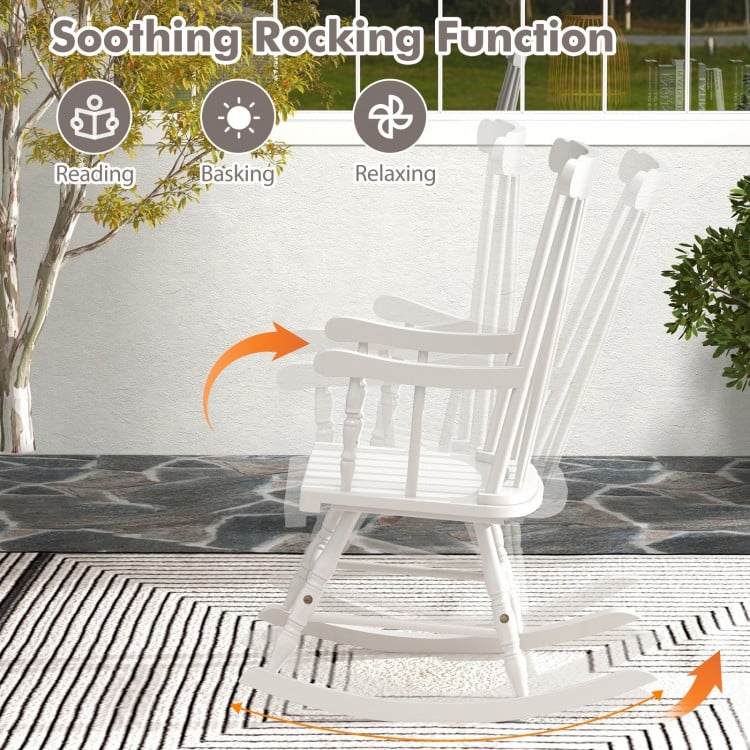 Solid Wood Porch Glossy Finish Rocking Chair-White