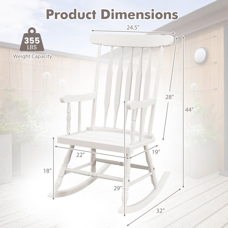 Solid Wood Porch Glossy Finish Rocking Chair-White