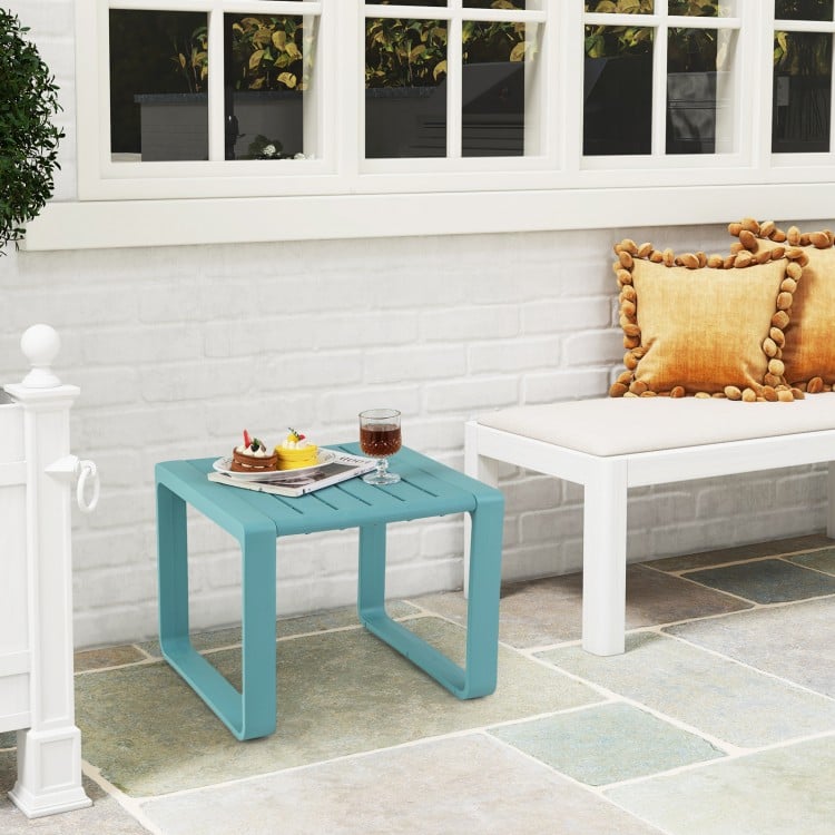 Weather Resistant Adirondack Outdoor Side Table Set of 2-Blue