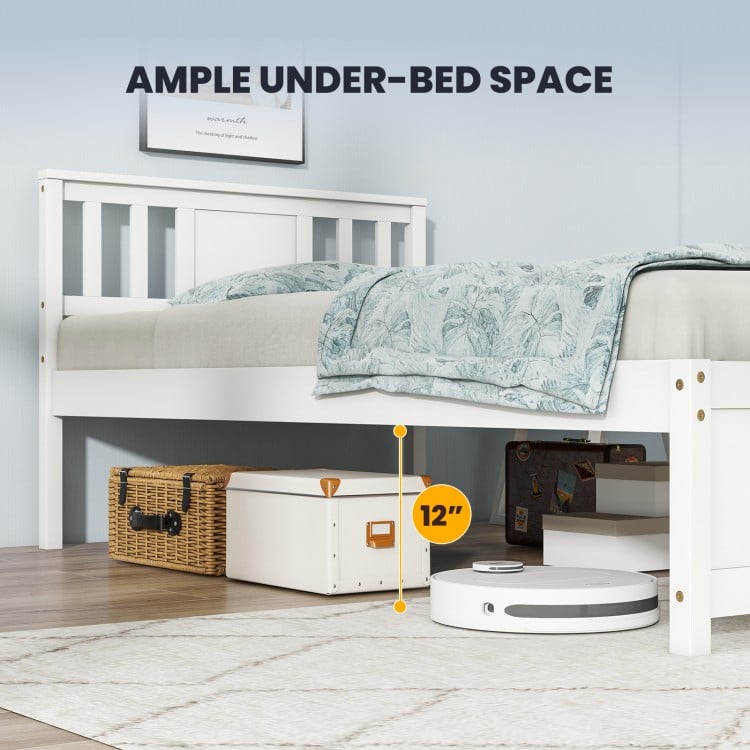 Wooden Platform Bed with Headboard and Wood Slat Support White-Twin Size